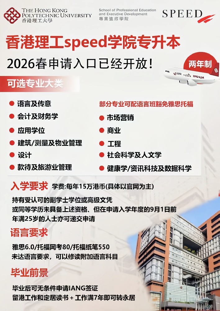 香港理工大学 专业进修学院 专升本，26年春季入学